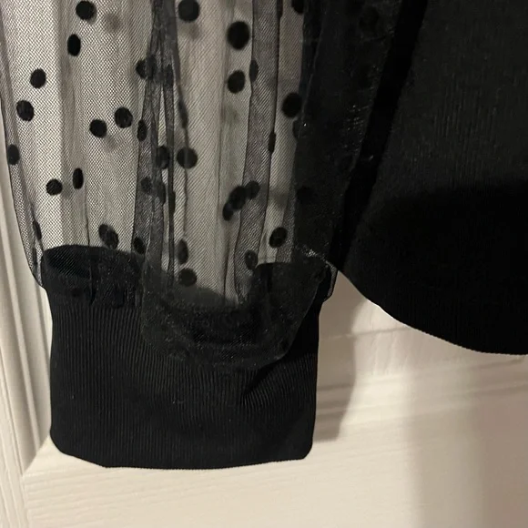 Elegant Black Top with Sheer Polka Dot Sleeves NWOT Size XXL - Picture 4 of 6
